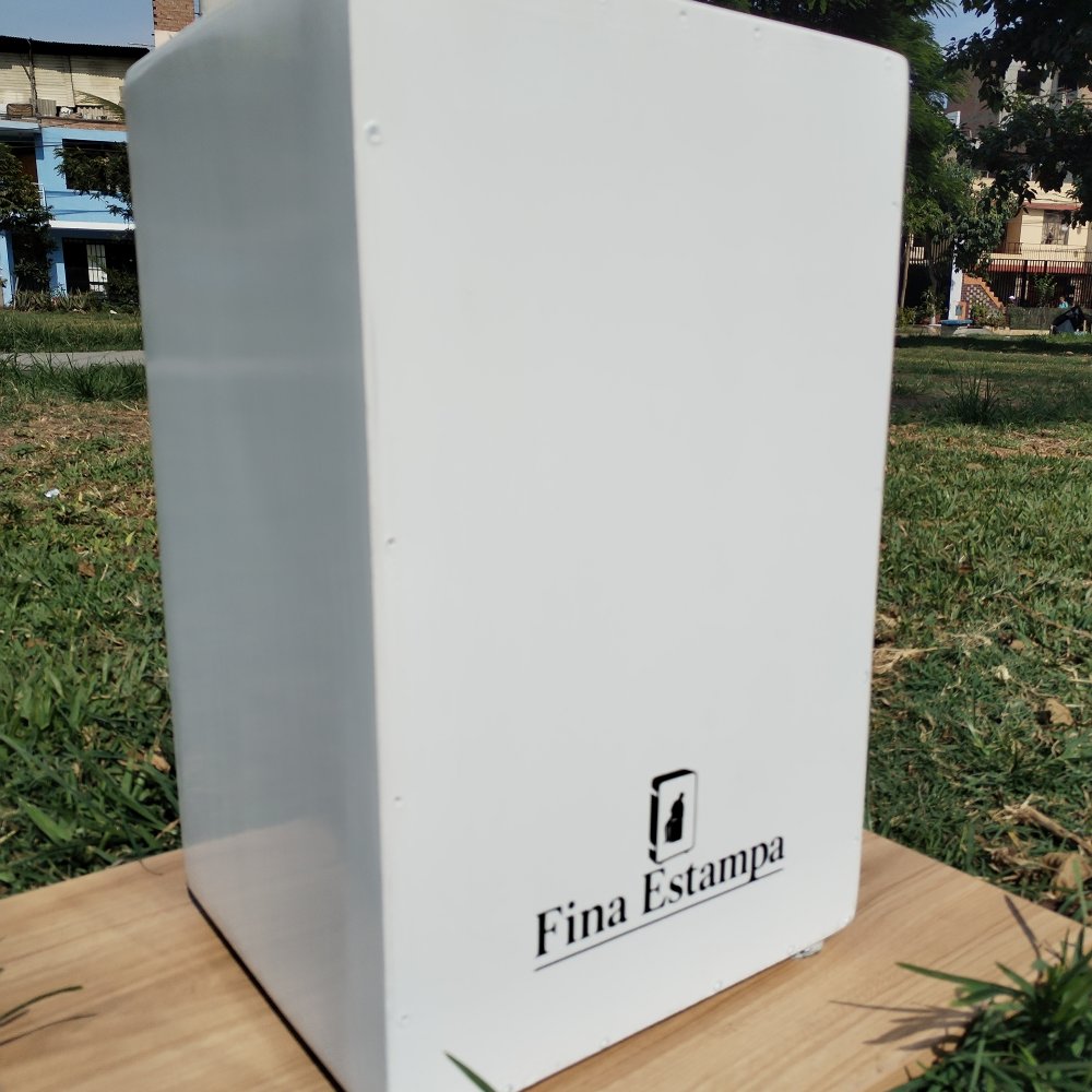 CAJON PERUANO artesanal FINA ESTAMPA BLANCO